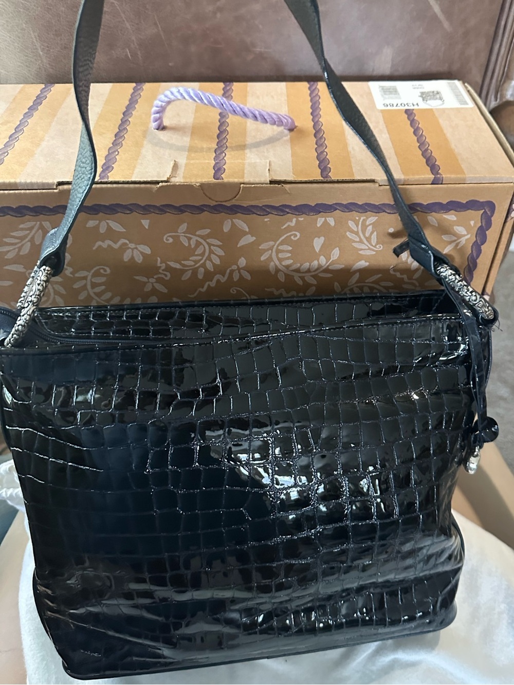 Brighton Cher Shoulderbag French Blue Patent Croco - MSRP $330 IOB